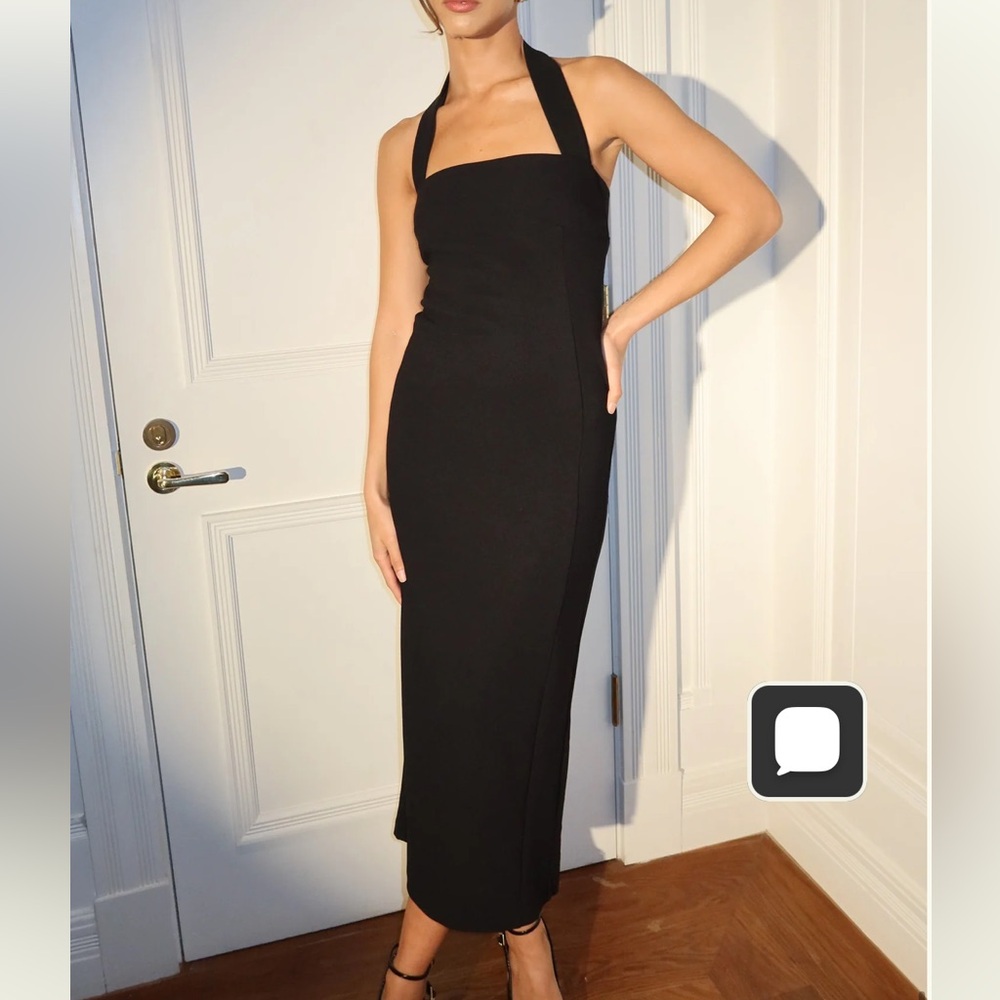 Meshki Black Halter Midi Dress